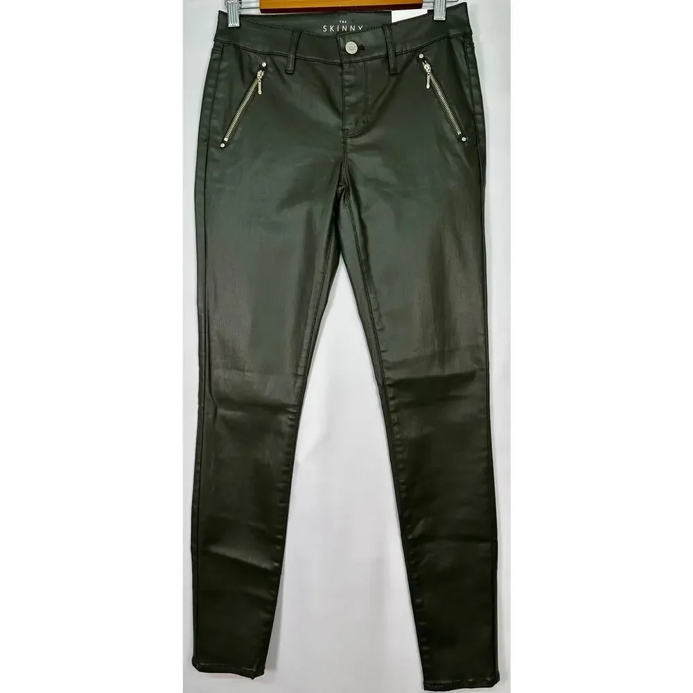 NWT White House Black Market Mid Rise Coated Moto Skinny Jeans Green Size 0R - Picture 2 of 12